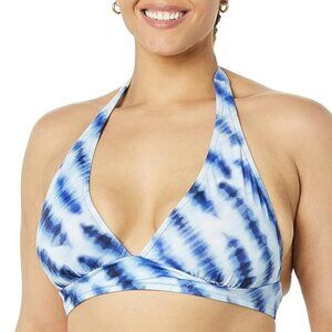 Women's Light-Support Tie Halter Bikini Swimsuit Top - Size S Blue Tie Dye NWT